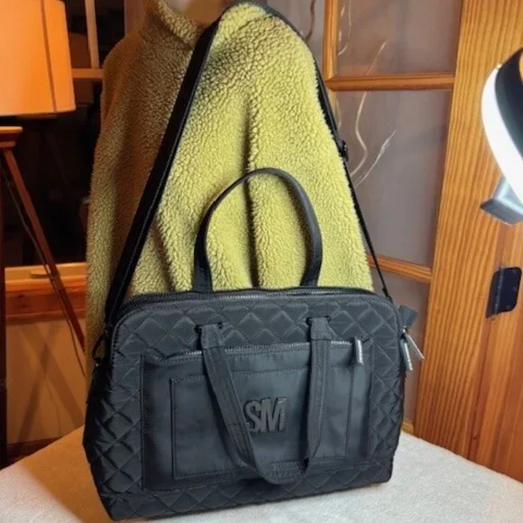 Steve Madden Black Quilted Laptop Tote Work Bag Zippered - Picture 4 of 8